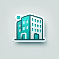 DALL·E 2024-12-12 09.54.08 - A modern and clean icon featuring a building with a bright teal accent color. The design is minimalistic and polished, with the building and surroundi