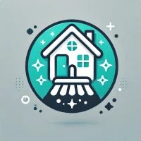 DALL·E 2024-12-12 09.55.14 - A modern and clean icon representing residential cleaning, featuring a house with a bright teal accent color. The design is minimalistic and polished,